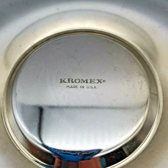 Vintage Kromex Pair Serving Trays Chrome 12 3/4" D Cheese Crackers Veggies Dips - Picture 3 of 7